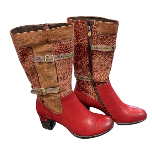 Spring Step L’artiste Carpeverde Knee High Red Chunky Heel Boots Womens size 9.5 - Picture 3 of 13